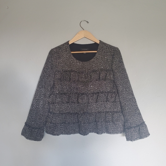 Halogen Ruffle Detail Tweed Jacket size Petite Large - Picture 4 of 13